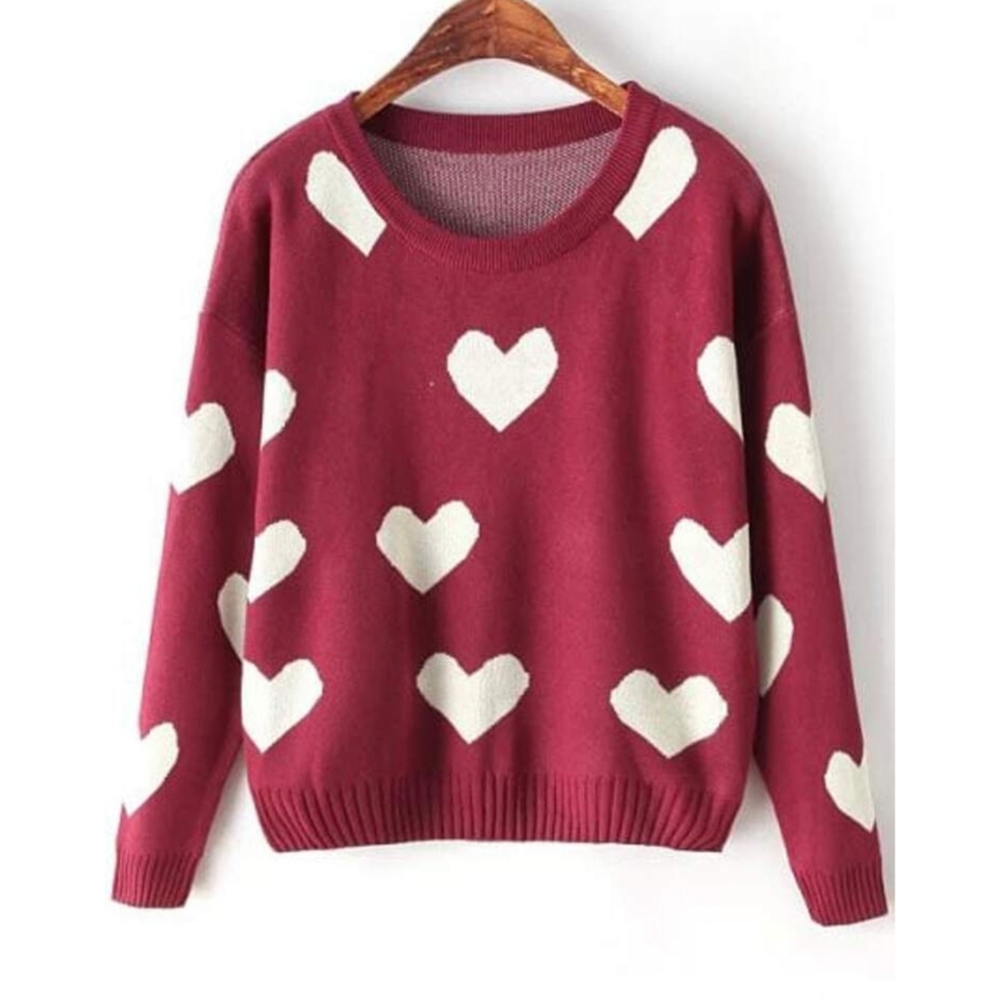 BNWOT SHEIN Long Sleeve Hearts Print Knit Sweater
